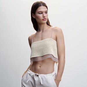 Mango Crochet Mesh Knit Top Size S NWT